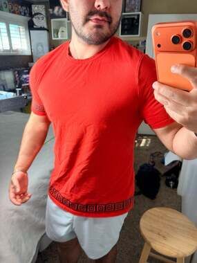 Versace Collection Red Greek Key Trim T-Shirt XXL